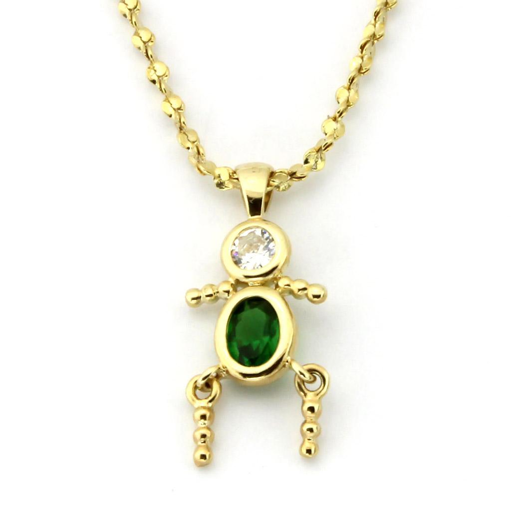 MALOA1358 - Gold Brass Chain Pendant with AAA Grade CZ  in Emerald
