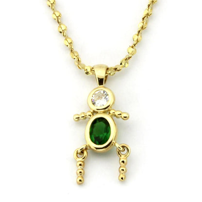 MALOA1358 - Gold Brass Chain Pendant with AAA Grade CZ  in Emerald