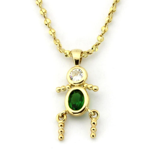 MALOA1358 - Gold Brass Chain Pendant with AAA Grade CZ  in Emerald
