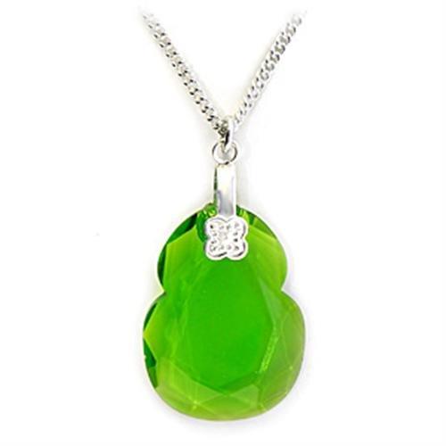 MALOA161 - Rhodium Brass Chain Pendant with Synthetic Spinel in Peridot