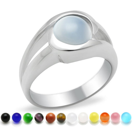 MALOA447 - High-Polished 925 Sterling Silver Ring with Synthetic Glass Bead in Multi Color
