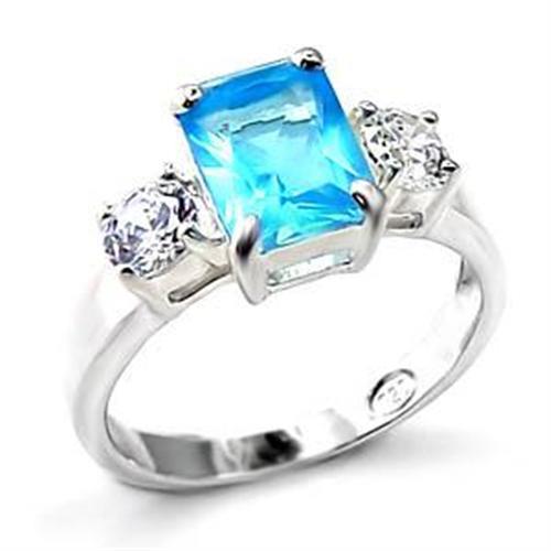 MALOA457 - High-Polished 925 Sterling Silver Ring with Synthetic Spinel in Sea Blue