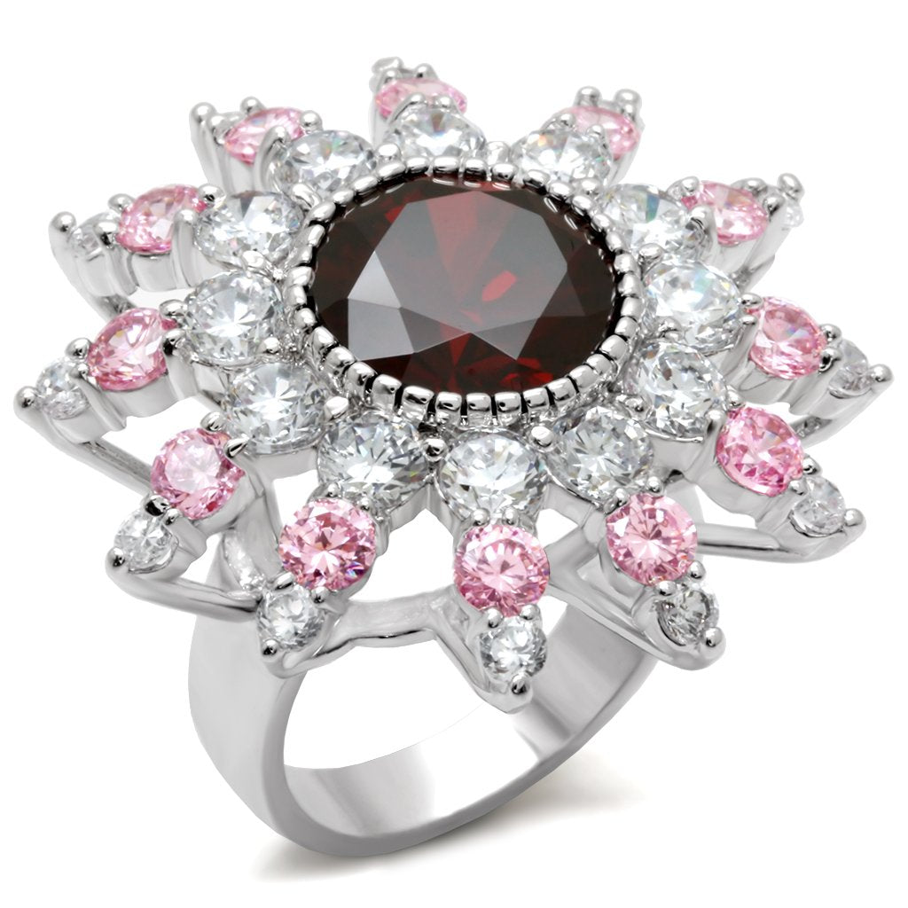 MALOA458 - Rhodium Brass Ring with AAA Grade CZ  in Multi Color