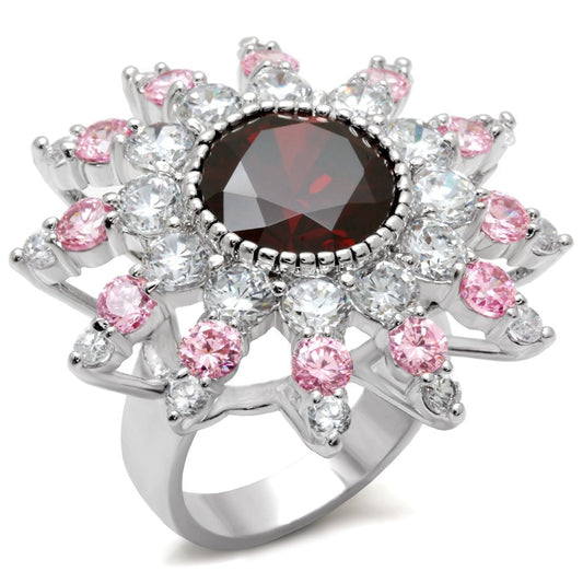 MALOA458 - Rhodium Brass Ring with AAA Grade CZ  in Multi Color