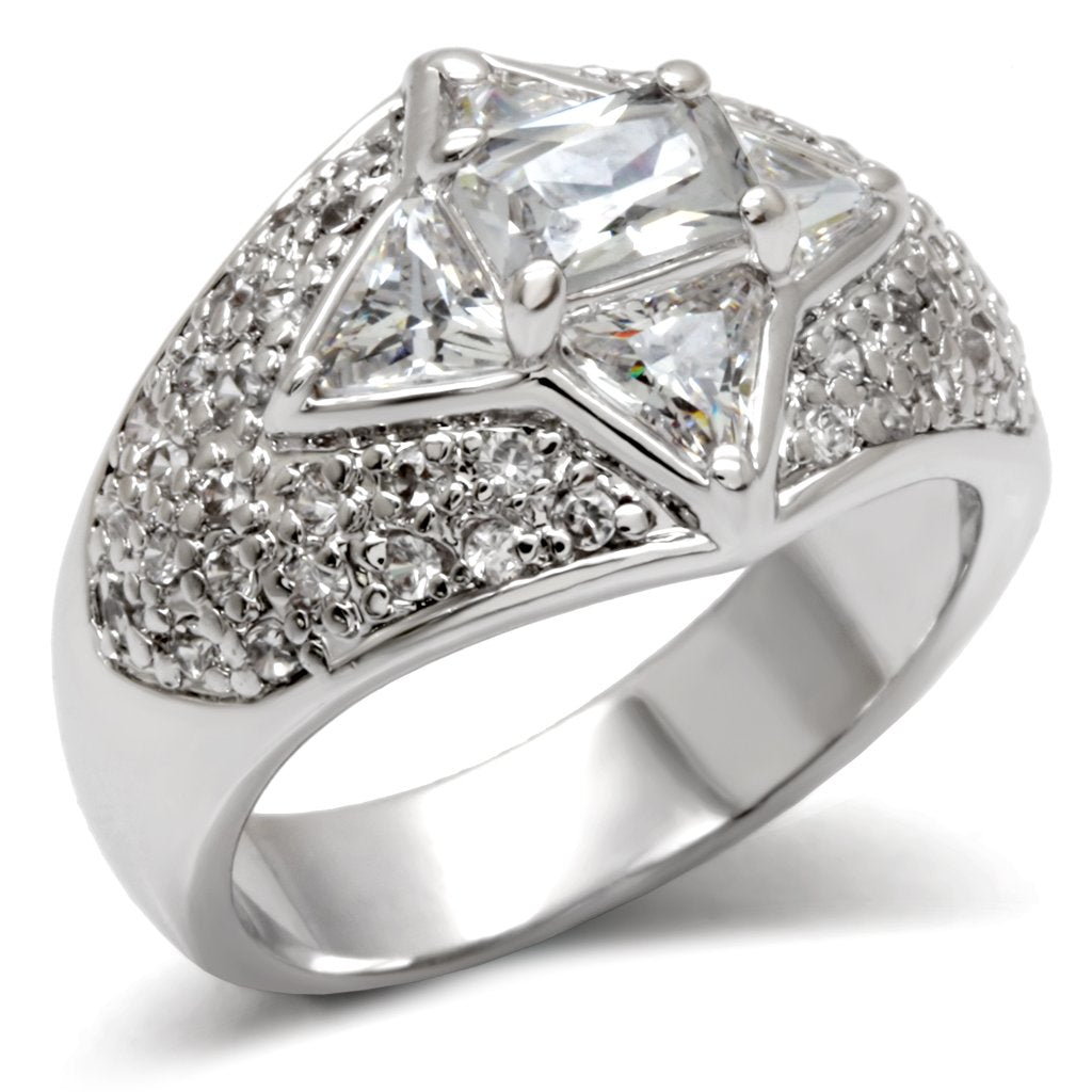 MALOA477 - High-Polished 925 Sterling Silver Ring with AAA Grade CZ  in Clear