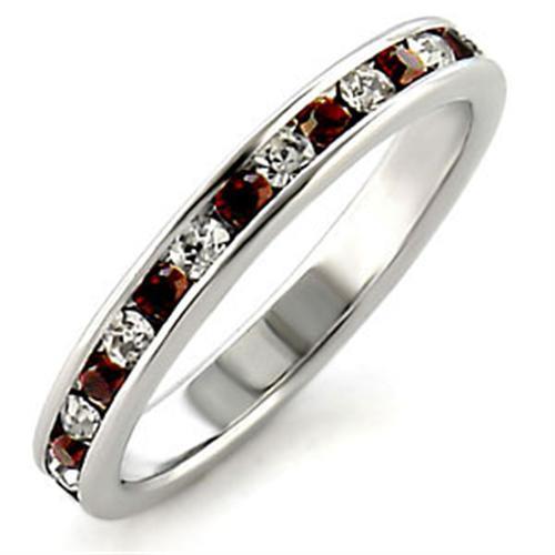 MALOA508 - High-Polished 925 Sterling Silver Ring with Top Grade Crystal  in Garnet