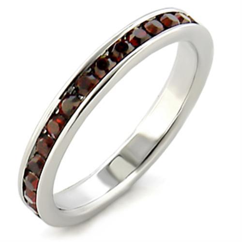 MALOA509 - High-Polished 925 Sterling Silver Ring with Top Grade Crystal  in Garnet