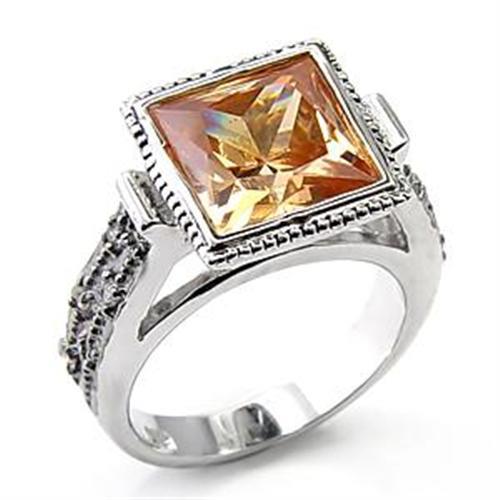 MALOA513 Rhodium 925 Sterling Silver Ring with AAA Grade CZ in Champagne