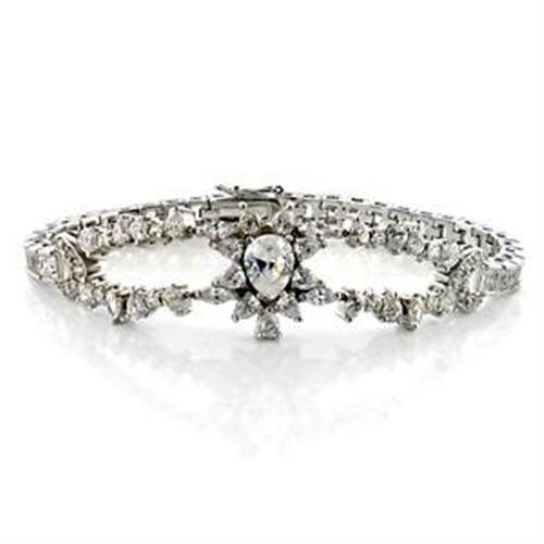 MALOA547 - Rhodium Brass Bracelet with AAA Grade CZ  in Clear