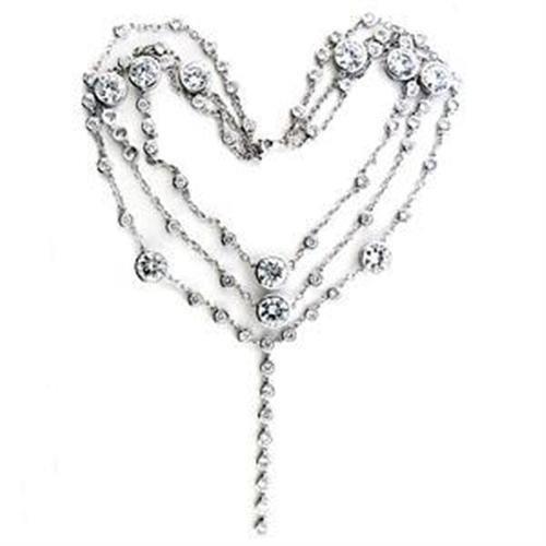 MALOA554 - Rhodium 925 Sterling Silver Necklace with AAA Grade CZ  in Clear