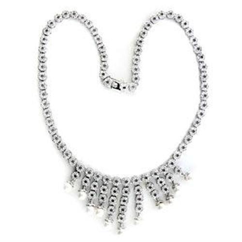 MALOA559 - Rhodium 925 Sterling Silver Necklace with Synthetic Pearl in White