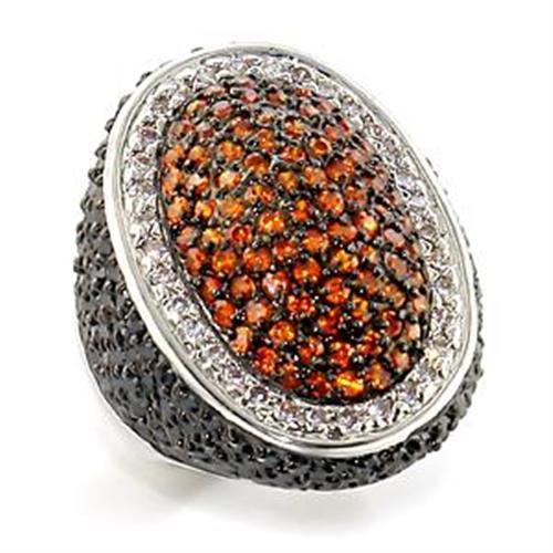 MALOA577 - Rhodium + Ruthenium Brass Ring with AAA Grade CZ  in Multi Color