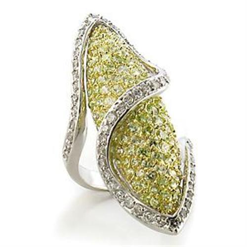MALOA579 - Gold+Rhodium Brass Ring with AAA Grade CZ  in Apple Green color