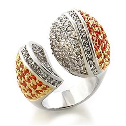 MALOA587 - Gold+Rhodium Brass Ring with AAA Grade CZ  in Orange