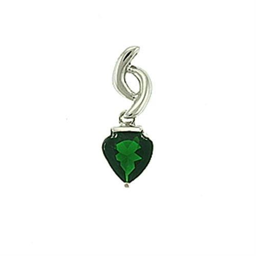 MALOA601 - Rhodium Brass Pendant with Synthetic Synthetic Glass in Emerald