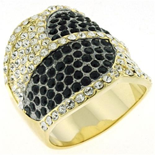 MALOA607 - Gold & Brush Brass Ring with Top Grade Crystal  in Multi Color