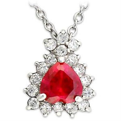 MALOA636 - High-Polished 925 Sterling Silver Chain Pendant with Synthetic Corundum in Ruby