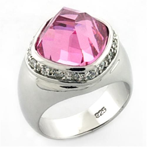 MALOA641 - Rhodium 925 Sterling Silver Ring with AAA Grade CZ  in Rose