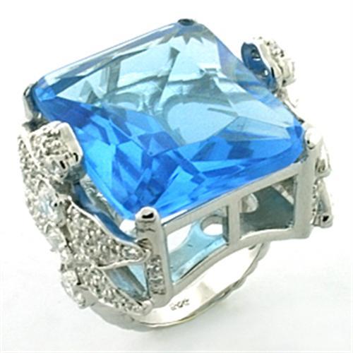 MALOA646 - Rhodium 925 Sterling Silver Ring with Synthetic Synthetic Glass in Sea Blue