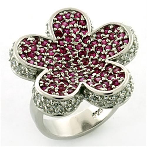 MALOA647 - Rhodium 925 Sterling Silver Ring with AAA Grade CZ  in Siam