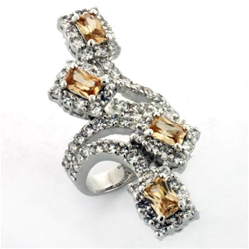 MALOA669 - Rhodium Brass Ring with AAA Grade CZ  in Multi Color