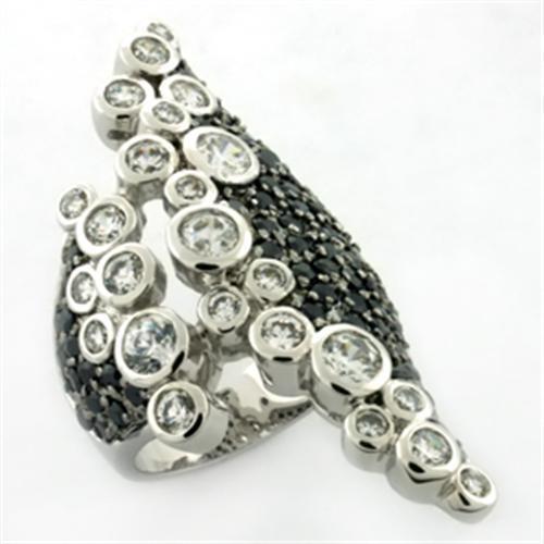 MALOA670 - Rhodium Brass Ring with AAA Grade CZ  in Multi Color