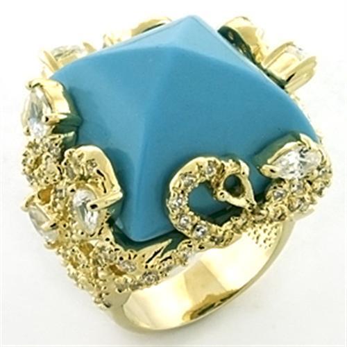 MALOA681 Gold Brass Ring with Synthetic in Sea Blue