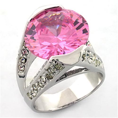 MALOA686 - Rhodium Brass Ring with AAA Grade CZ  in Rose