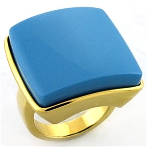 MALOA704 - Gold Brass Ring with Synthetic Acrylic in Sea Blue