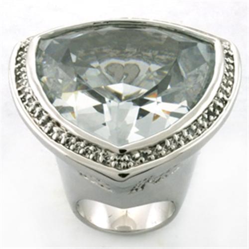 MALOA727 - Rhodium Brass Ring with AAA Grade CZ  in Clear