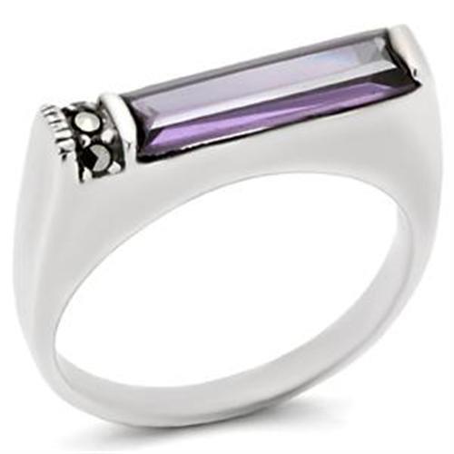 MALOAS726 - Antique Tone 925 Sterling Silver Ring with AAA Grade CZ  in Amethyst