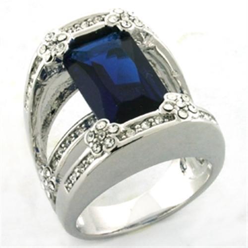 MALOA752 - Rhodium Brass Ring with Synthetic Synthetic Glass in Montana