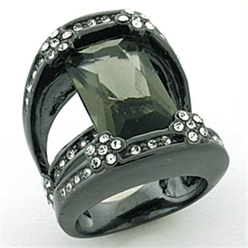 MALOA753 - Rhodium Brass Ring with Synthetic Synthetic Glass in Jet
