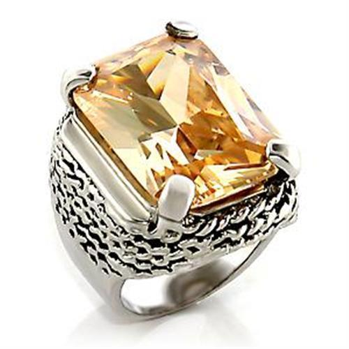 MALOA810 - Rhodium Brass Ring with AAA Grade CZ  in Champagne