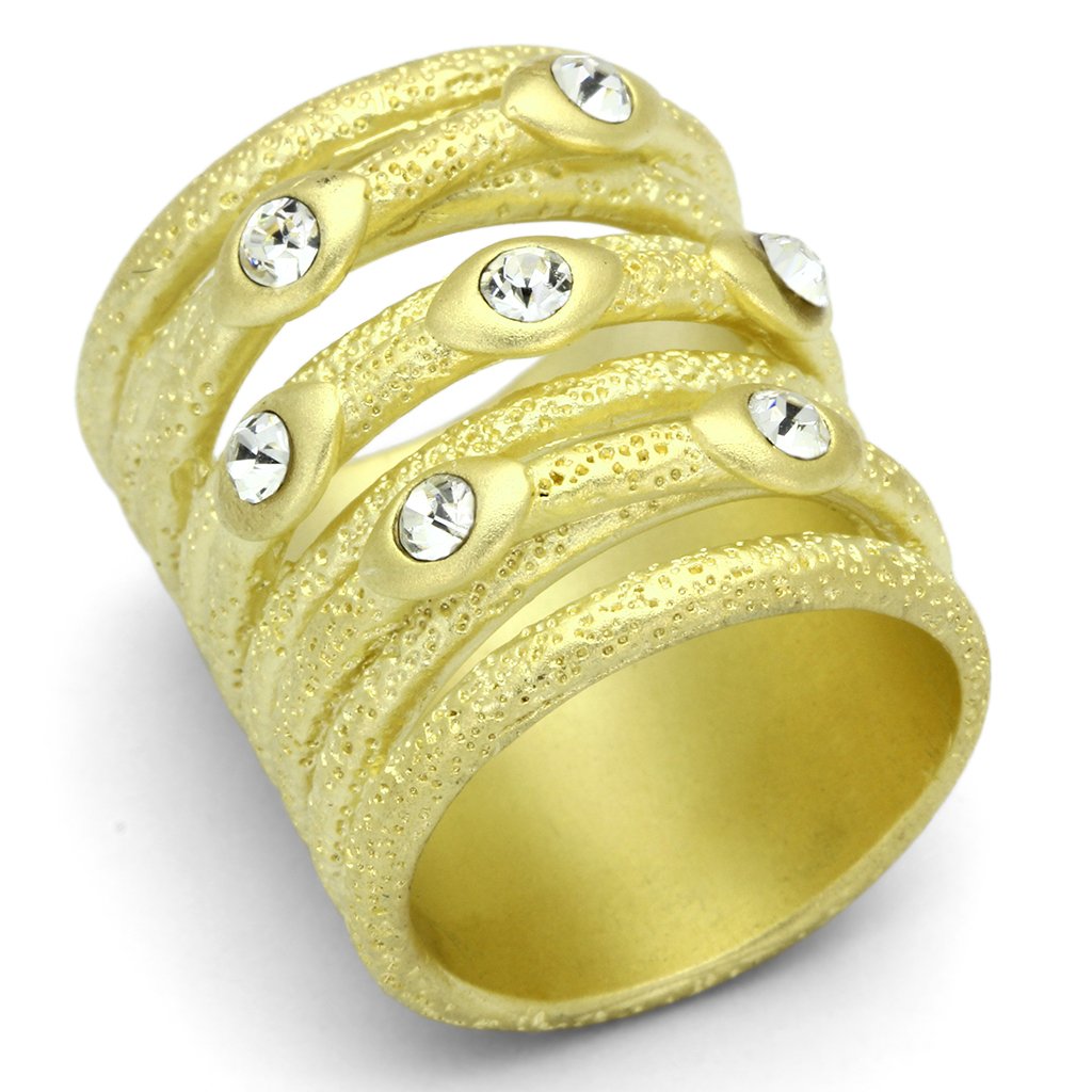 MALOA833 - Matte Gold Brass Ring with Top Grade Crystal  in Clear