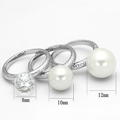 MALOA834 - Rhodium Brass Ring with Synthetic Pearl in White