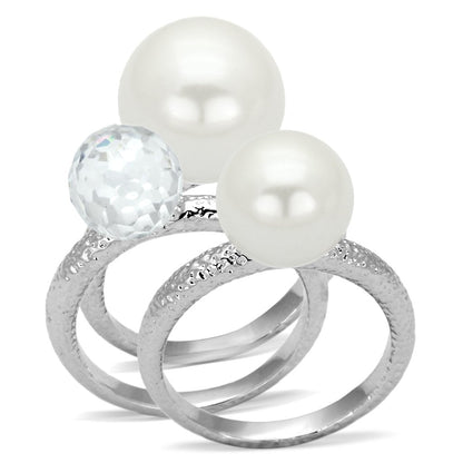 MALOA834 - Rhodium Brass Ring with Synthetic Pearl in White