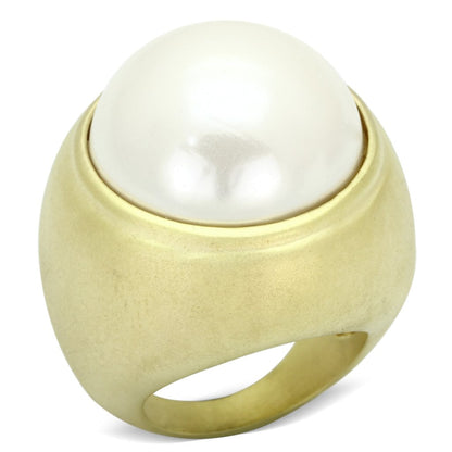 MALOA835 - Matte Gold Brass Ring with Synthetic Pearl in White