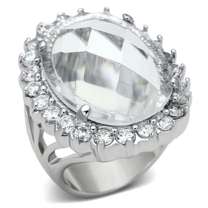 MALOA836 - Rhodium Brass Ring with Synthetic Synthetic Glass in Clear