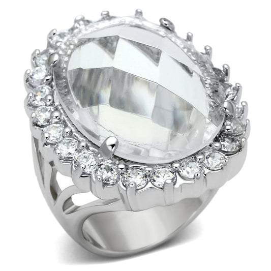 MALOA836 - Rhodium Brass Ring with Synthetic Synthetic Glass in Clear