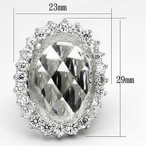 MALOA836 - Rhodium Brass Ring with Synthetic Synthetic Glass in Clear