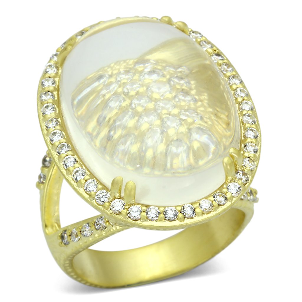 MALOA837 - Matte Gold Brass Ring with Synthetic Synthetic Glass in Clear