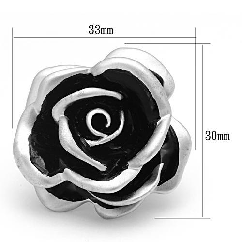 MALOA838 - Matte Rhodium Brass Ring with Epoxy  in Jet