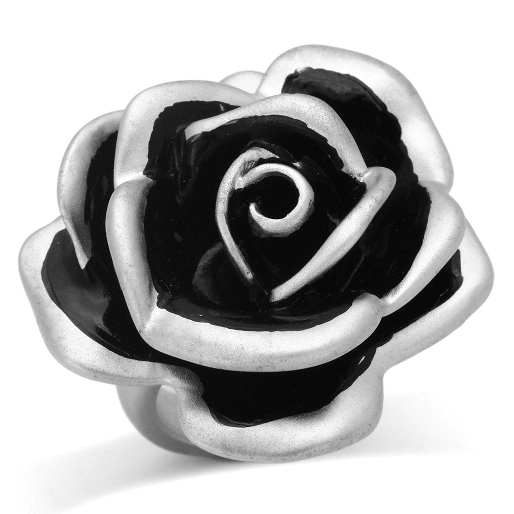 MALOA838 - Matte Rhodium Brass Ring with Epoxy  in Jet