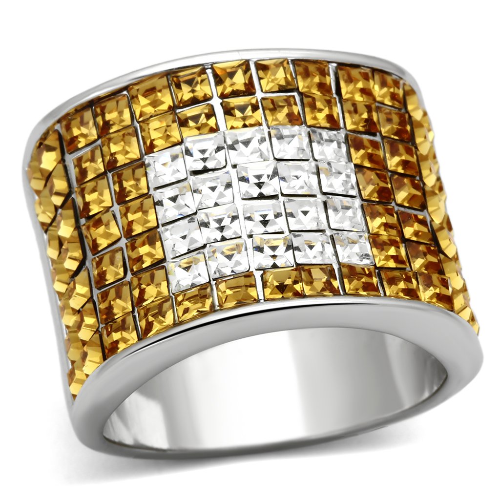 MALOA839 - Rhodium Brass Ring with Top Grade Crystal  in Topaz