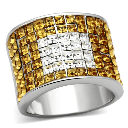 MALOA839 - Rhodium Brass Ring with Top Grade Crystal  in Topaz