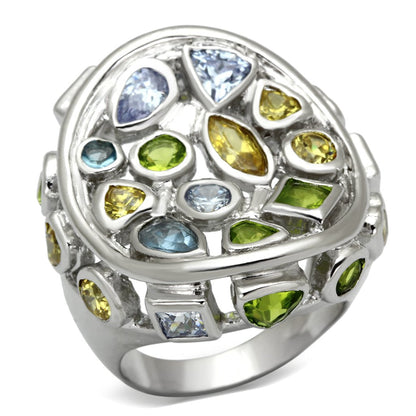 MALOA840 - Rhodium Brass Ring with Assorted  in Multi Color
