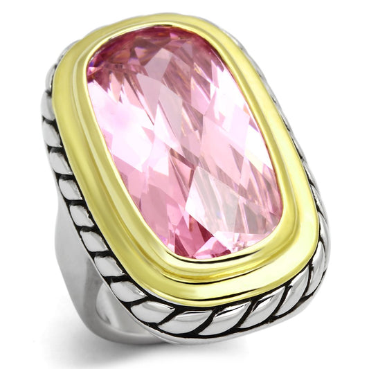MALOA841 - Reverse Two-Tone Brass Ring with AAA Grade CZ  in Rose