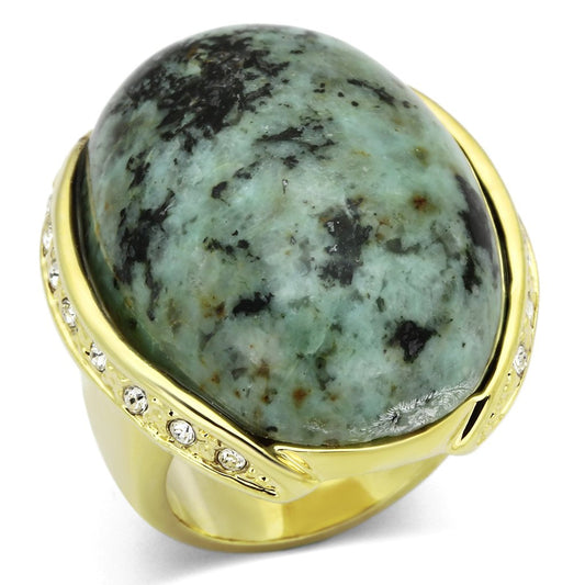 MALOA844 - Gold Brass Ring with Semi-Precious Turquoise in Sea Blue