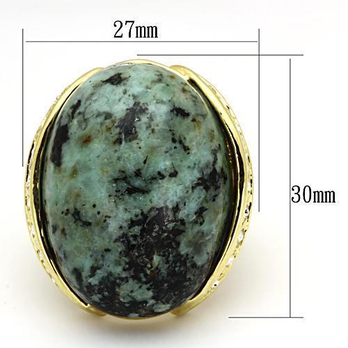 MALOA844 - Gold Brass Ring with Semi-Precious Turquoise in Sea Blue